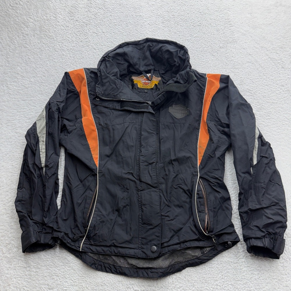 Harley-Davidson Mens Black Orange Ripstop Nylon Moto Jacket An American Legend M